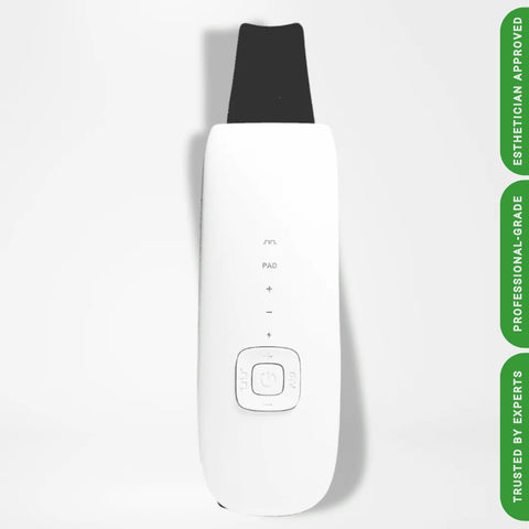 White electronic device with a black top on a white background, labeled 'Esthetician Approved' and 'Professional-Grade'.